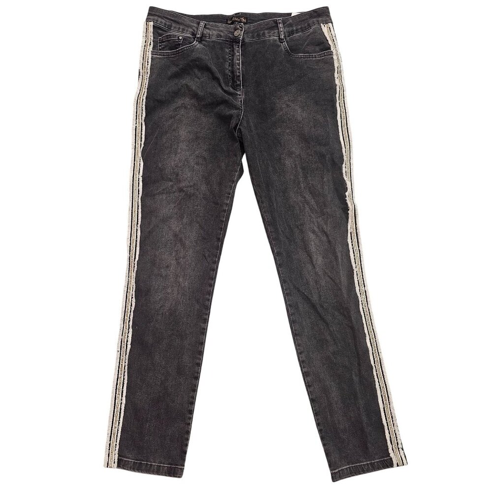 Jane & John Womens Jeans Mid Rise Black Denim With Frayed Side Stripes Size 12